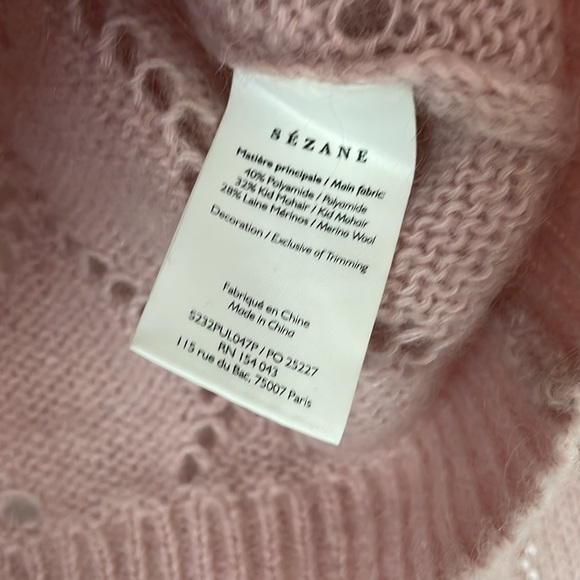 Sezane Federica Jumper Powder Pink Pearls Jewels open knit mohair Size M - Picture 8 of 9
